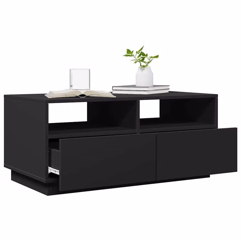 Berkfield Home Modern Black Coffee Table with LED Lights, W/D/H: 90 x 49 x 40 cm – 4