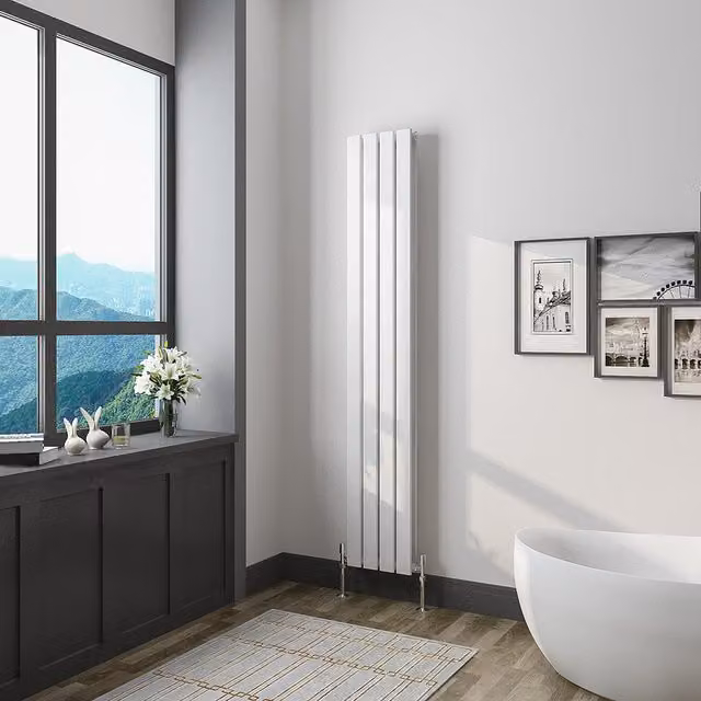 AicaBathroom Vertical Flat Panel Steel Radiator in White, H 160 cm x W 27.2 cm x D 27.2 cm