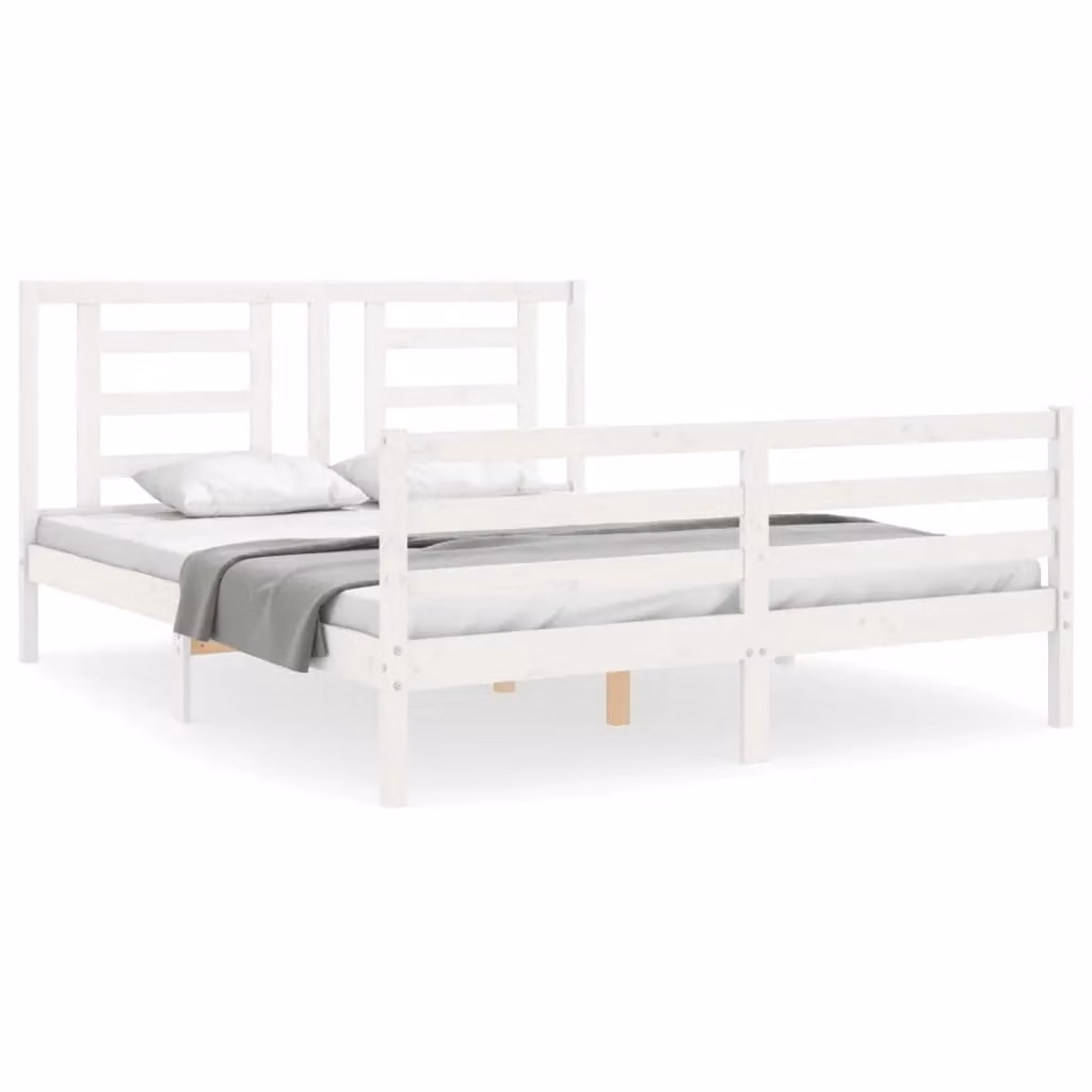 Berkfield Home Solid Wood Bed Frame with Headboard in White, W/D/H: 160 x 200 cm – 2