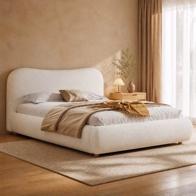 STILVORA Modern Upholstered Ottoman Storage Bed Frame in White Bouclé, W/D/H: 140 x 200 x 137 cm