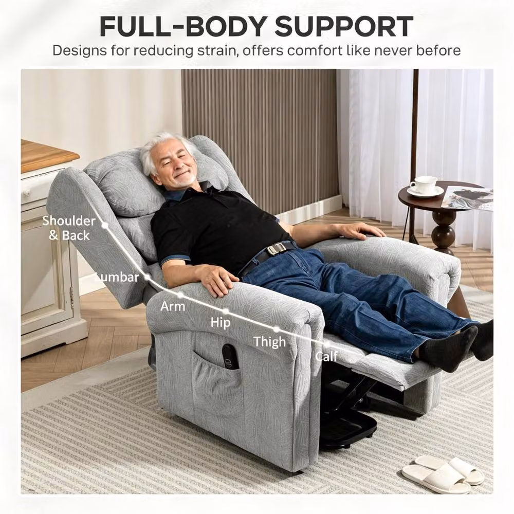 STILVORA Grey Velvet Fabric Riser Recliner Chair with USB, Side Pockets and Powered Lift Assist – 4