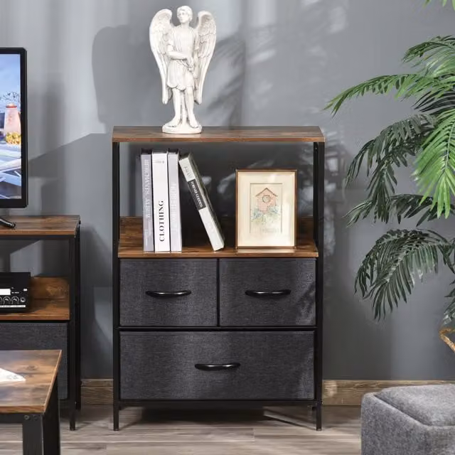 HOMCOM Industrial 3 Drawer Storage Chest Unit with Shelves in Black