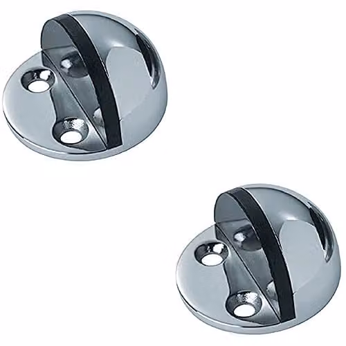 Loops 2 Pack Small Floor Mounted Half Moon Doorstop Rubber Buffer in Bright Silver Stainless Steel Look – 1