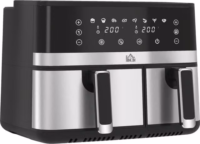 HOMCOM Dual Air Fryer 8.5L Black Double Basket Digital Air Fryer Oven with Smart Finish and 8 Presets