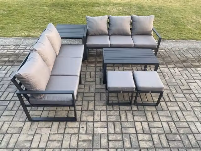 Fimous Aluminium Outdoor Garden Furniture Lounge Sofa Set with Coffee Table and Ottomans in Dark Grey