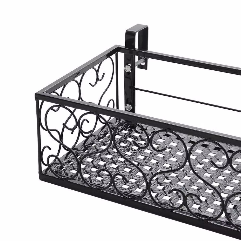 FLAVORA Black Metal Hanging Flower Pot Holder for Balcony and Garden Railings, W/D/H: 80 x 20 x 12 cm – 4