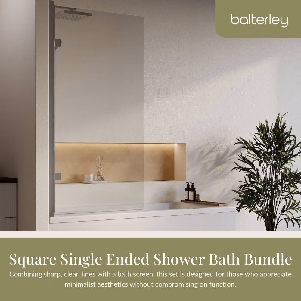 Balterley Square Rectangular Shower Bath Set in White with Chrome Hinged Screen, Panel and Leg Set, W: 170 cm, D: 70 cm – 2
