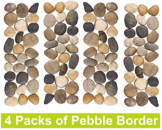 FLAVORA 4 Pack Multicolour Woodside Pebble Strip Decorative Garden Stones with Wire Mesh, 0.6m2 – 1