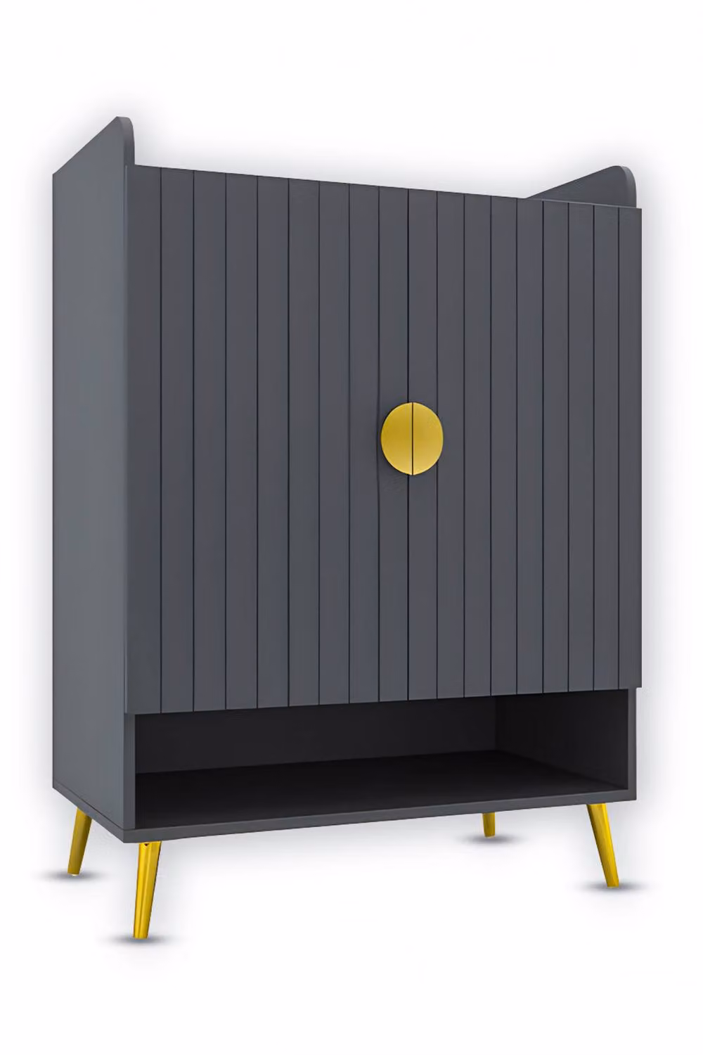 HYGRAD BUILT TO SURVIVE Modern Shoe Cabinet with 2 Doors and Open Shelf, Grey and Gold Entryway Storage Unit – 5