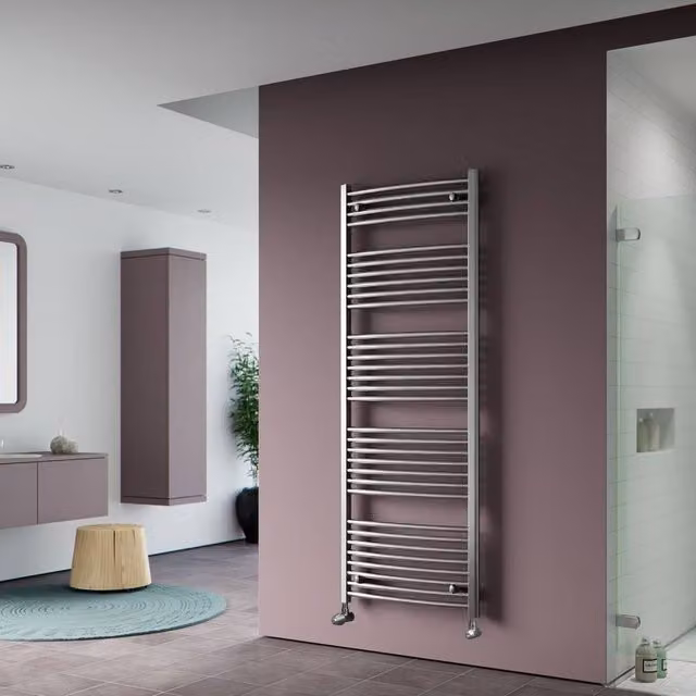 Bathroom Kingdom Chromo Curved Wall Mounted Heated Towel Rail in Silver, H 91.6 cm x W 60 cm