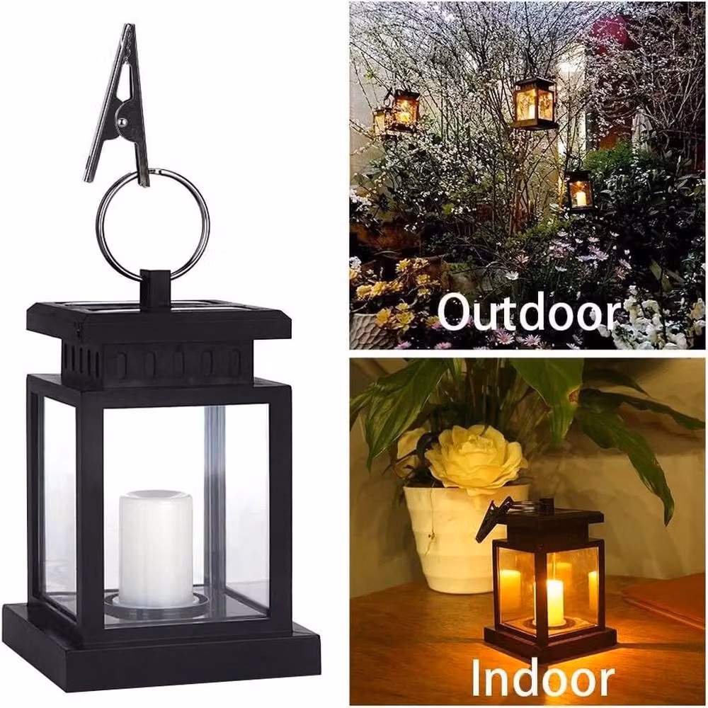 VOGREX Set of 3 Solar Powered LED Lantern Lights in Black with Warm White Light – 3