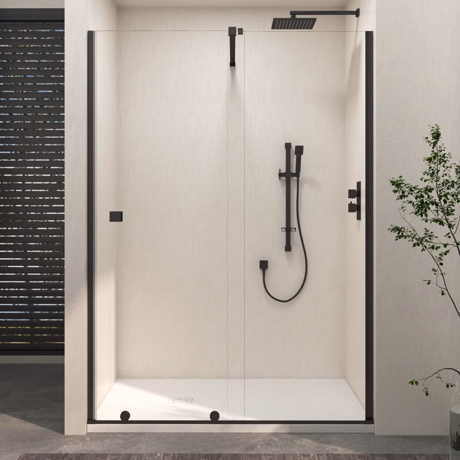 Royal Bathrooms Luton Recessed Sliding Shower Screen with White Slate Effect Stone Shower Tray, Matt Black, W: 170 cm, D: 70 cm, H: 195 cm