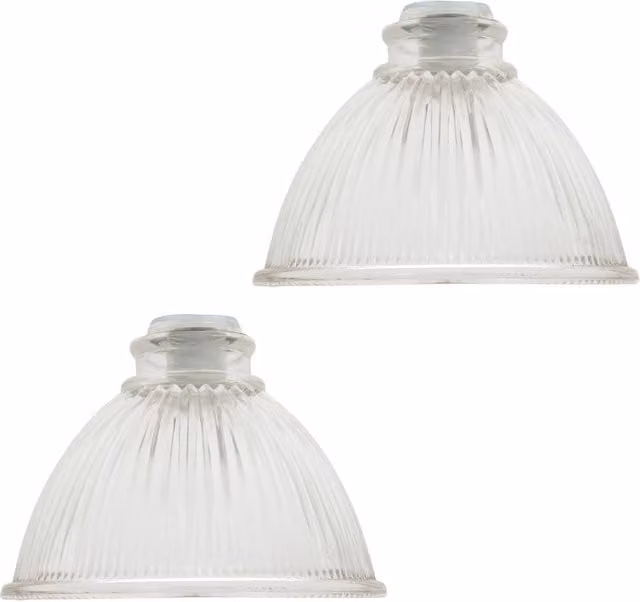 Happy Homewares Pair of American Diner Ribbed Clear Glass Lamp Shades for E14 and E27