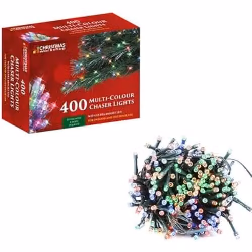 The Christmas Workshop 76110 Multi-Coloured LED Chaser Christmas Lights with 8 Light Modes, 27.9 Metres, Indoor or Outdoor Use
