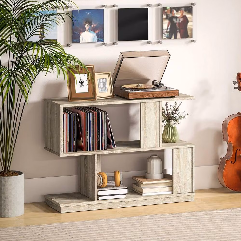 EONLION S-Shaped Narrow End Table and Nightstand in Beige Wood Finish, H: 61 cm x W: 30 cm x D: 30 cm – 3
