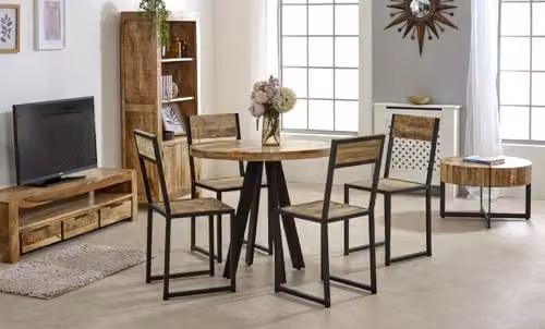 Indian Hub Surrey Round 4 Seater Dining Table in Brown Solid Mango Wood W: 90 cm, D: 90 cm, H: 78 cm – 5