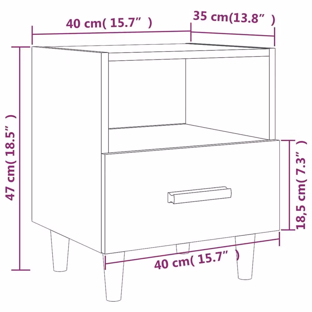 Berkfield Home Beautiful Bedside Cabinet in Concrete Grey, W: 40 cm, D: 35 cm, H: 47 cm – 4