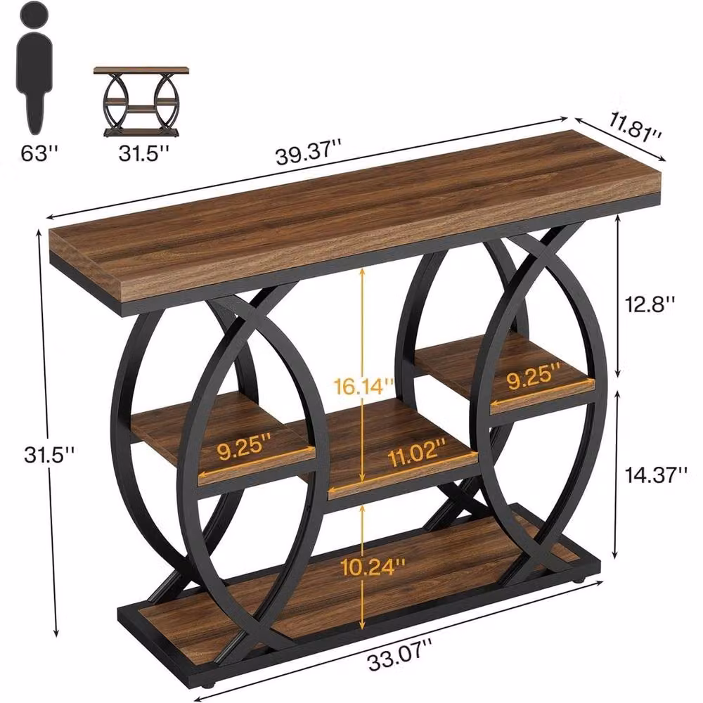 VOGREX Industrial 4-Tier Brown Console Table with Geometric Design for Hallways and Entryways – 2