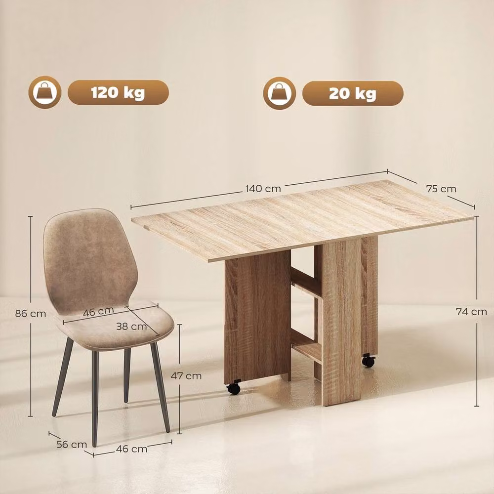 NESTLUNE Modern Folding Dining Table and Chairs Set in Beige with Storage and Drop Leaf Top – 2