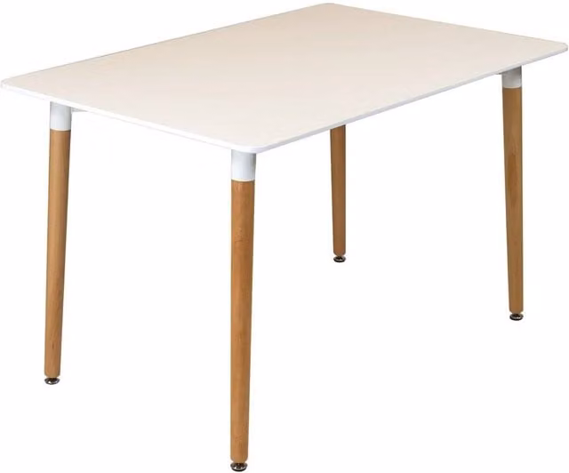 VOGREX Scandi White Rectangular Dining Table with Wooden Legs
