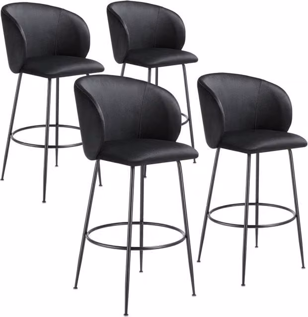 tectake Luana Bar Stool Set of 4 in Black Velvet