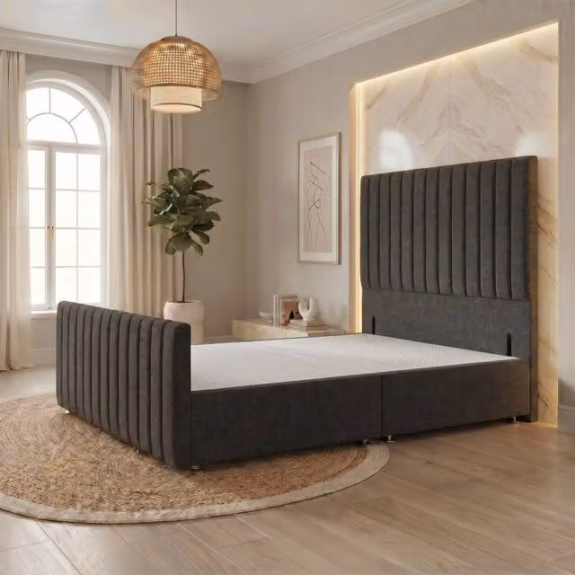 Somnior Eleanor Linen Divan Base with Headboard and Footboard, Dark Grey, W/D/H: 120 x 200 cm – 1
