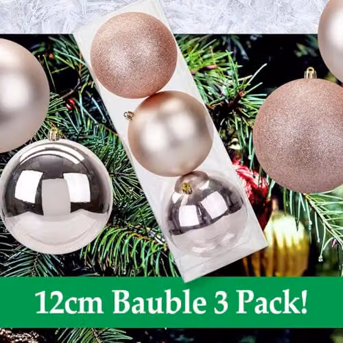 VFM e-Store Christmas Bauble Pack of 3 in Gold, Silver and Pink, Diameter: 12 cm – 7