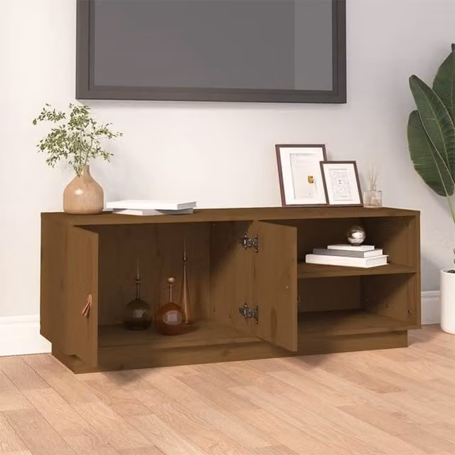Berkfield Home TV Cabinet in Honey Brown Solid Pine, W: 105 cm, D: 34 cm, H: 40 cm