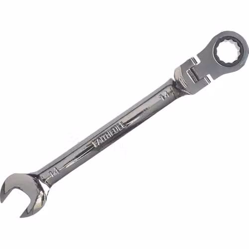 Faithfull 14mm Flex Head Ratchet Combination Spanner in Silver Chrome Vanadium