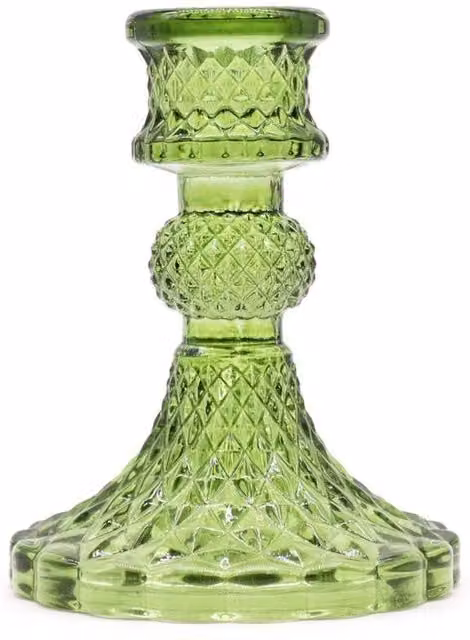 KDMD Vintage Green Glass Taper Candle Holder for Tabletop Decor