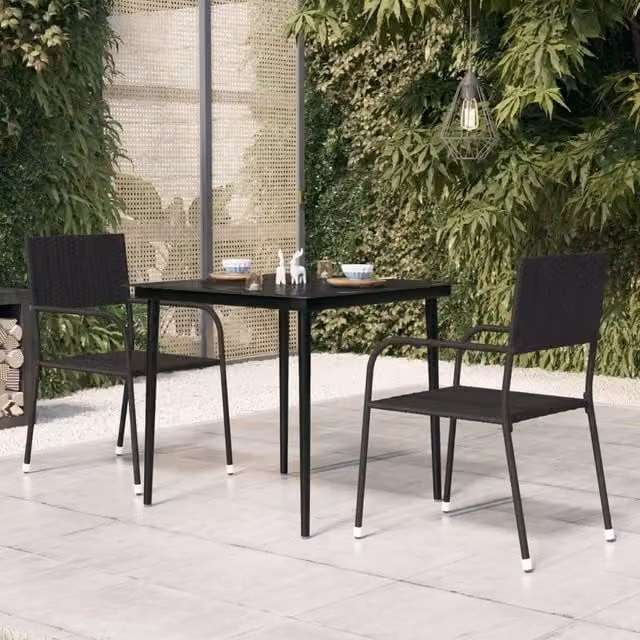 Berkfield Home Black Steel and Glass Garden Dining Table W/D/H: 80 x 80 x 74 cm