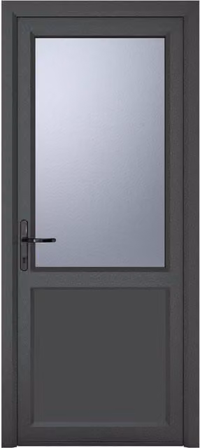 Crystal Direct Dark Grey uPVC Single Door with Obscure Half Glass and Side Panel, Right Hand, W: 89.0 cm, H: 209.0 cm – 1