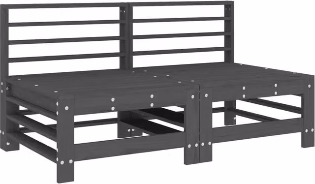 Berkfield Home Garden Middle Sofas, 2 Piece Set in Grey Rustic Solid Pine Wood – 1