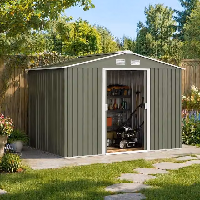 STILVORA Steel Garden Shed with Lockable Double Doors in Light Green