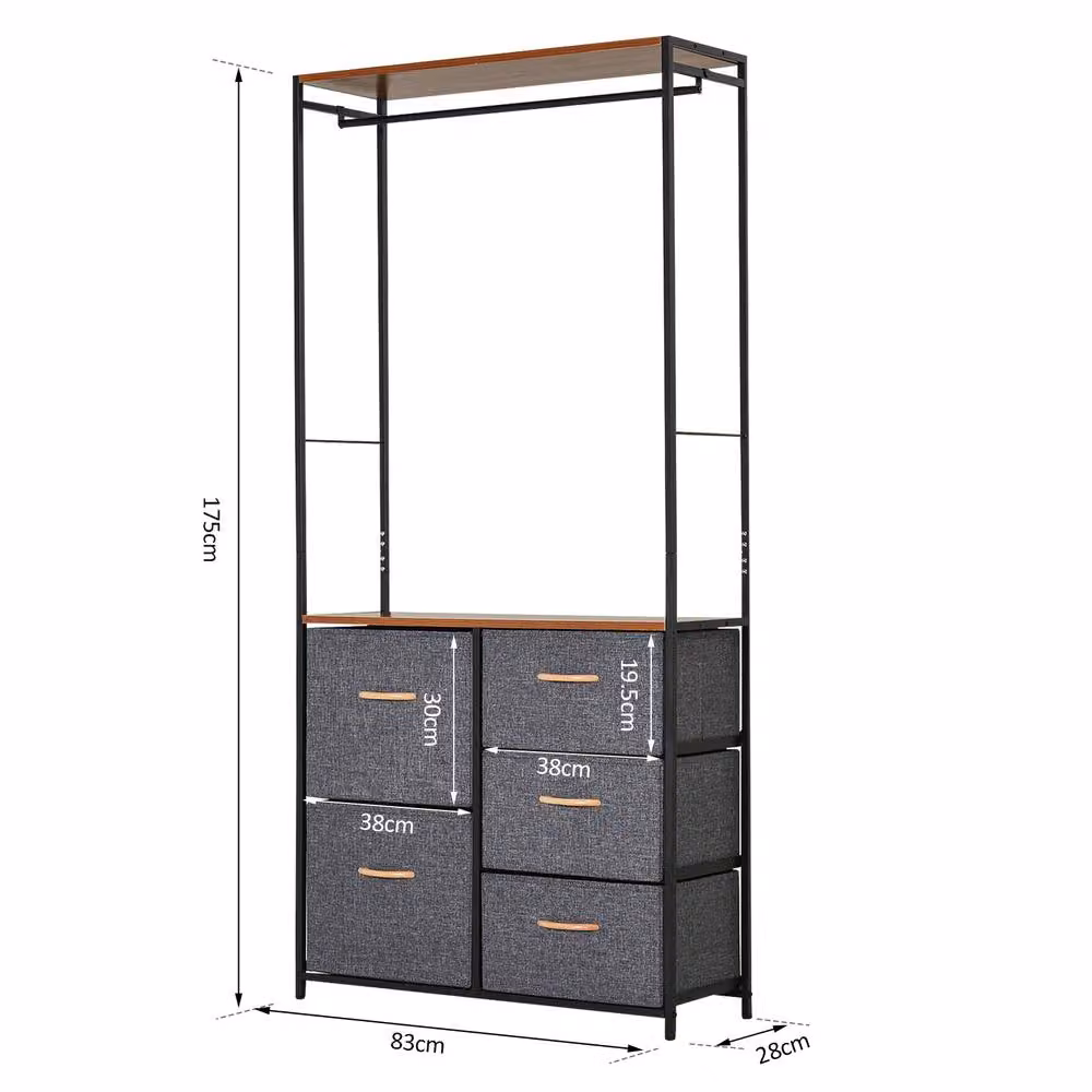 STILVORA Grey Chest of Drawers with Hanging Rail and 5 Drawers – 3