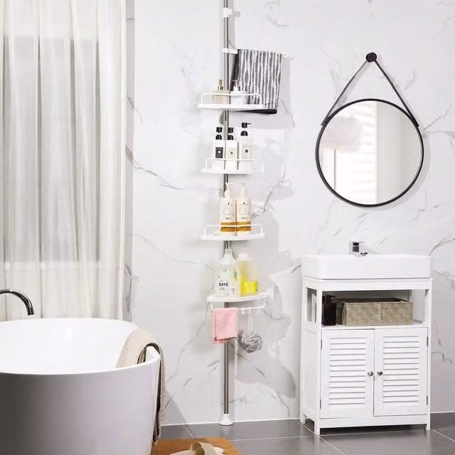 SONGMICS Adjustable Freestanding Metal Bathroom Corner Shelf in White