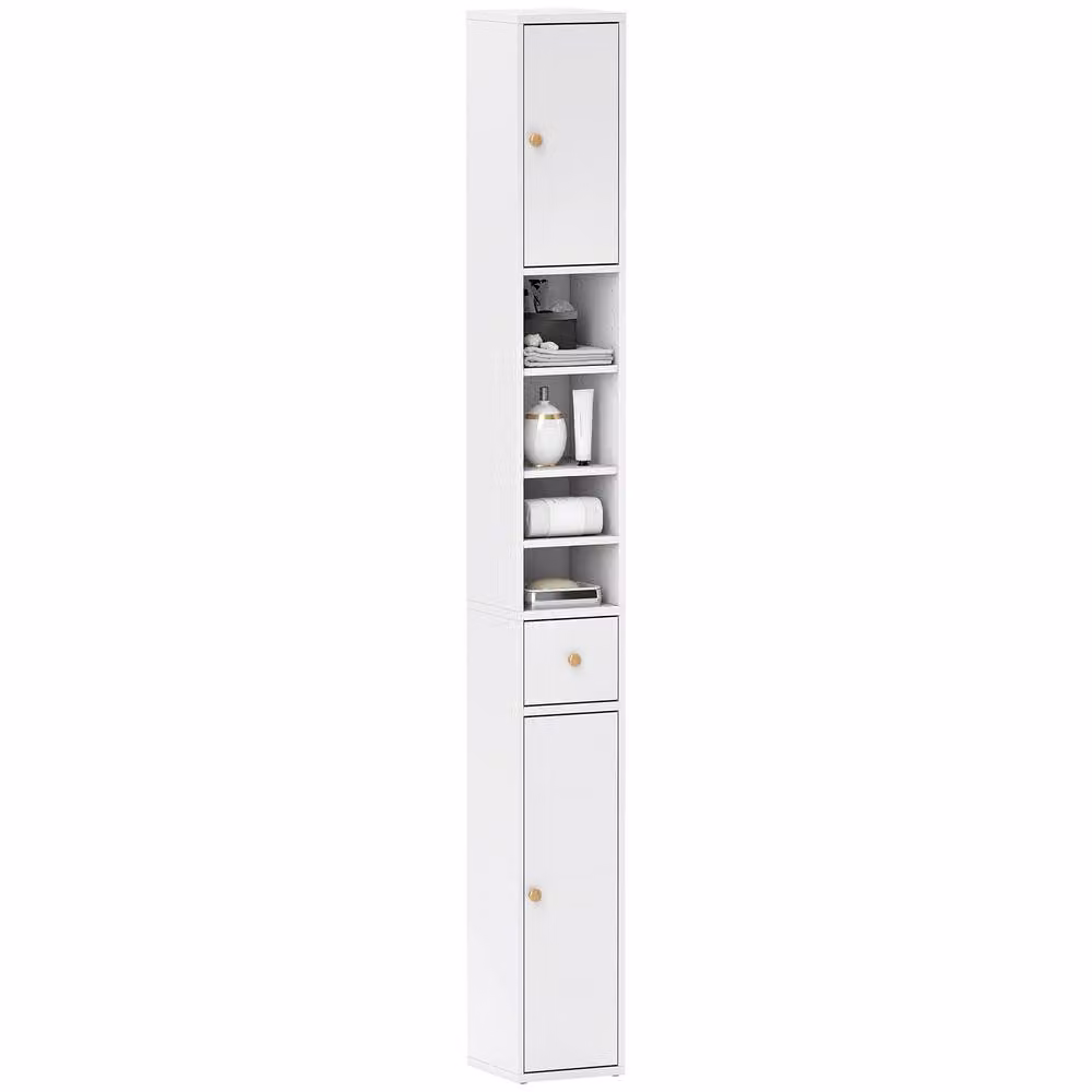 HOMCOM Tall White Freestanding Bathroom Cabinet with Drawer and Adjustable Shelves – 2