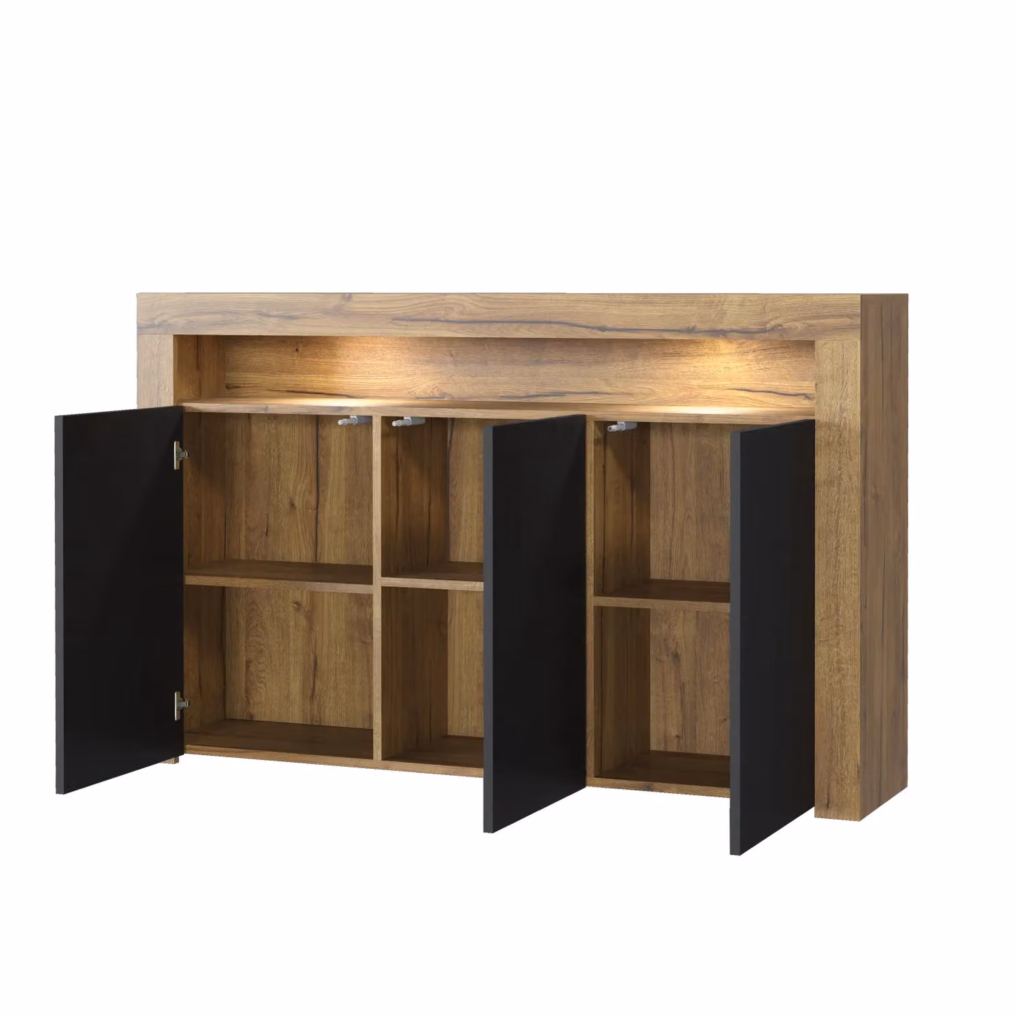 Creative Furniture Aether Sideboard in Brown with Glossy Doors and Integrated Lighting, W: 155 cm, D: 40 cm, H: 92 cm – 4