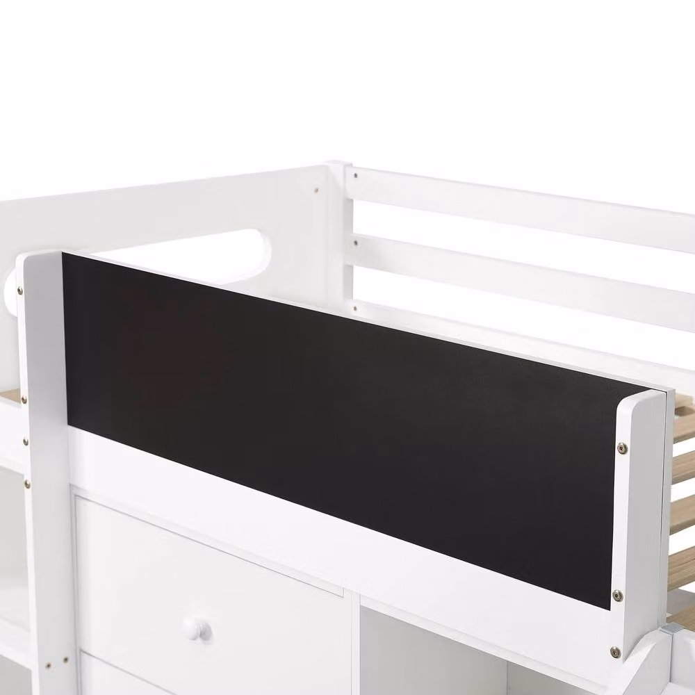 Merax White Solid Wood Kids Mid Sleeper Cabin Bed with Slide and Drawers, W/D/H: 190 x 90 x 171 cm – 3
