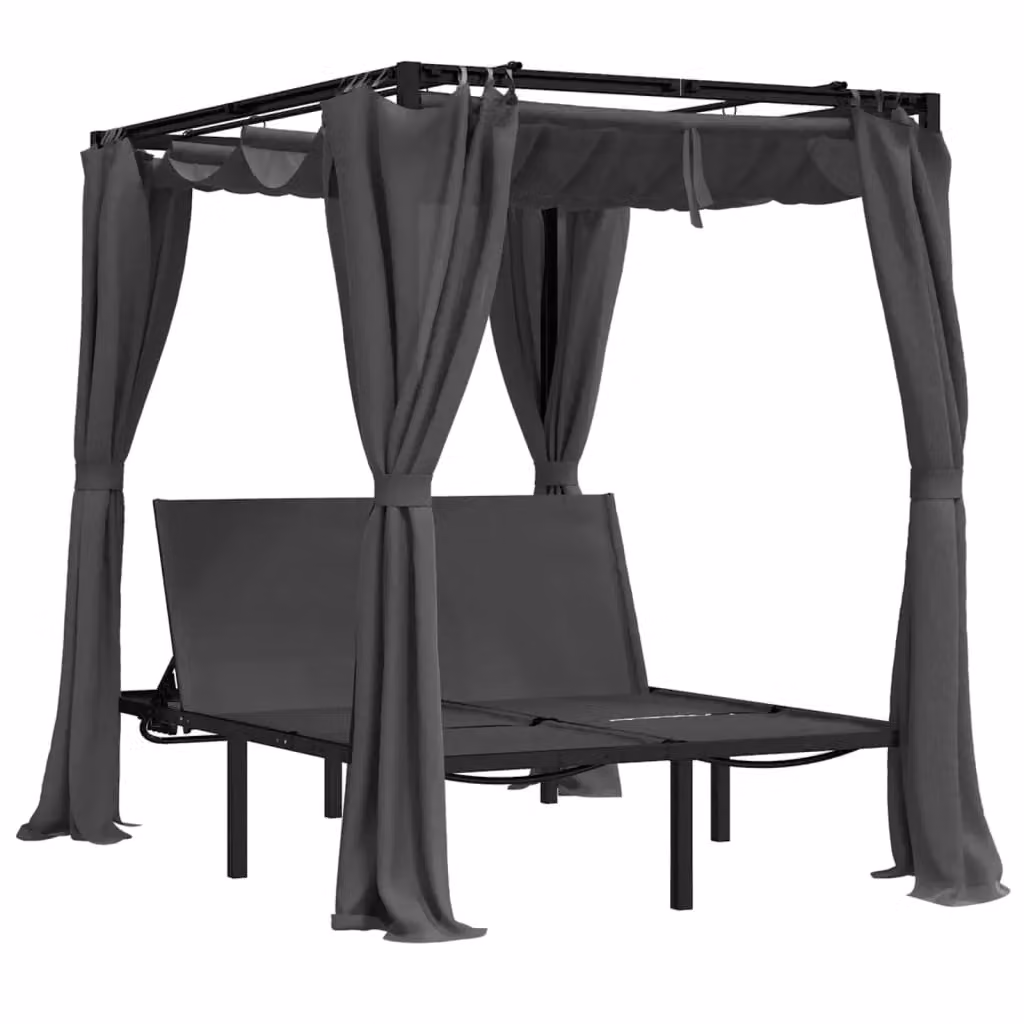 Berkfield Home Double Sun Lounger with Side and Top Curtains in Anthracite and Black – 2