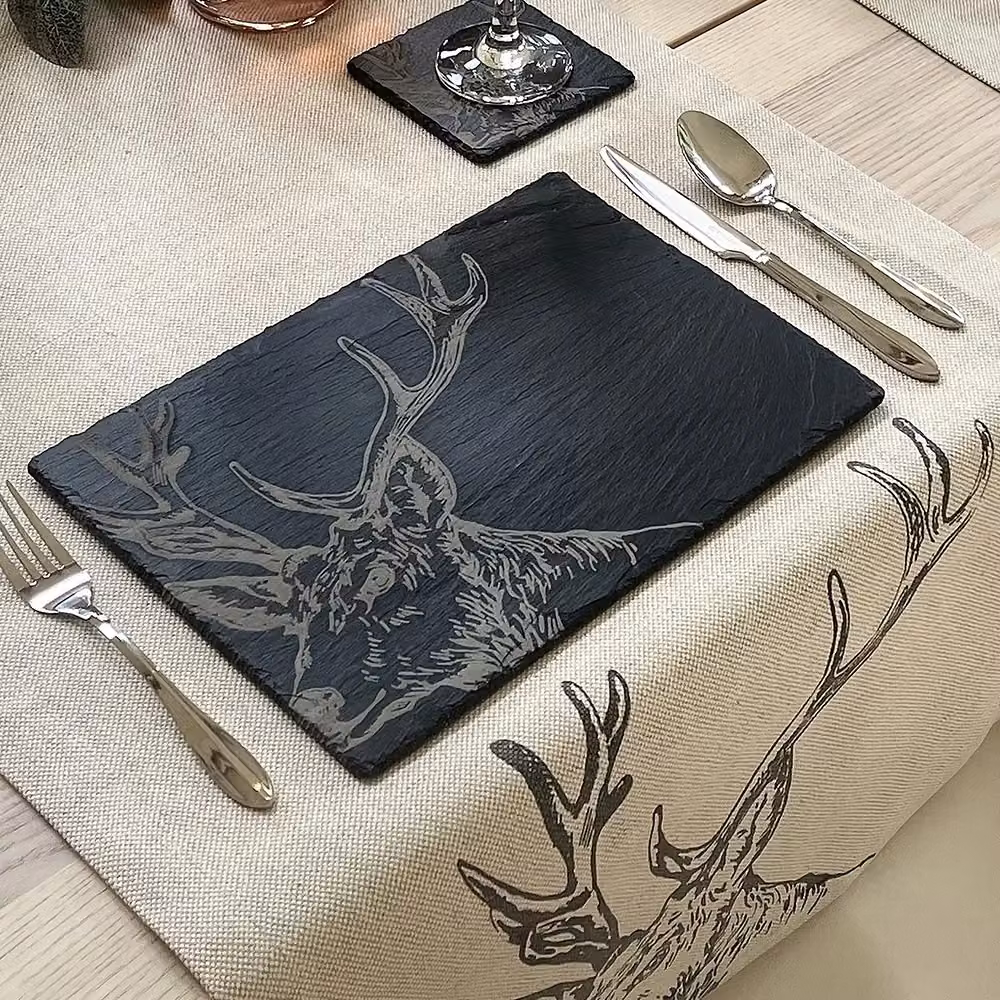 Selbrae House 2 Pack Slate Place Mats with Stag Design in Grey, W/D/H: 30 x 30 x 0.3 cm – 2