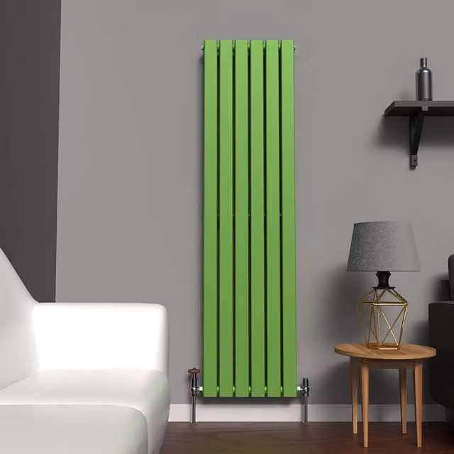 Lux Heat Flat Coloured Vertical Steel Radiator in Green, H 160 cm x W 42 cm