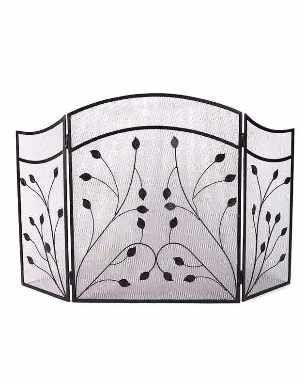 Dibor Vintage Style Leaf Vine Three Fold Fireplace Guard in Black, H60cm x W100cm – 2
