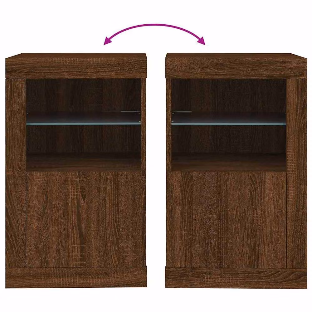 Berkfield Home Modern Side Cabinet in Brown Oak with Glass Doors and Integrated LED Lighting, W/D/H: 67.0 x 37.0 x 41.0 cm – 6
