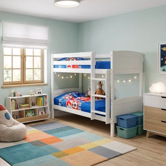 Christopher Classic Solid Wood Bunk Bed in White or Grey, W/D/H: 90 x 190 x 197 cm