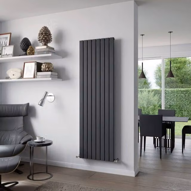 Bathroom Kingdom Delta Line Anthracite Single Flat Panel Vertical Radiator, Grey, H: 180 cm, W: 55.5 cm