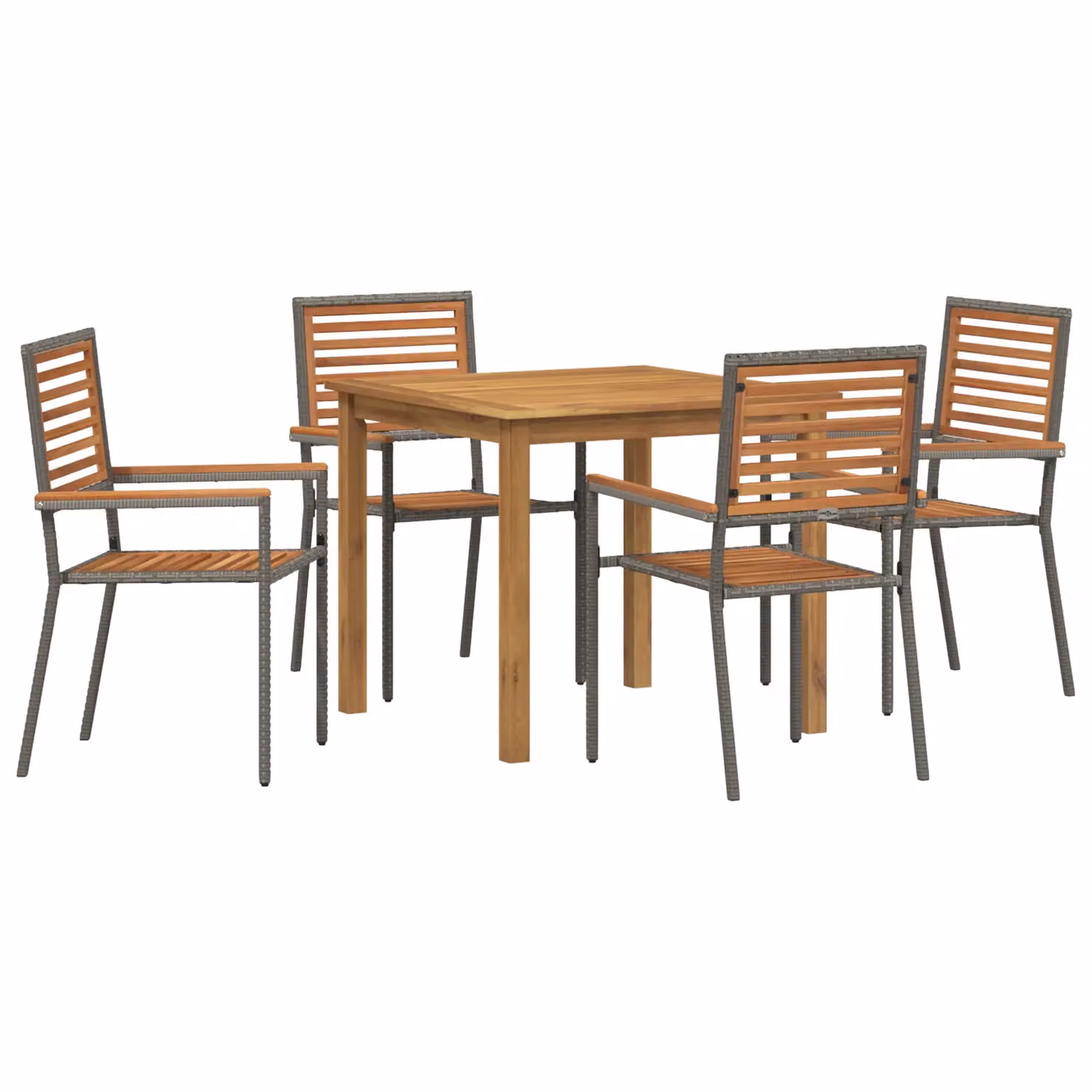 Berkfield Home 5 Piece Grey Poly Rattan Garden Dining Set with Acacia Wood – 2