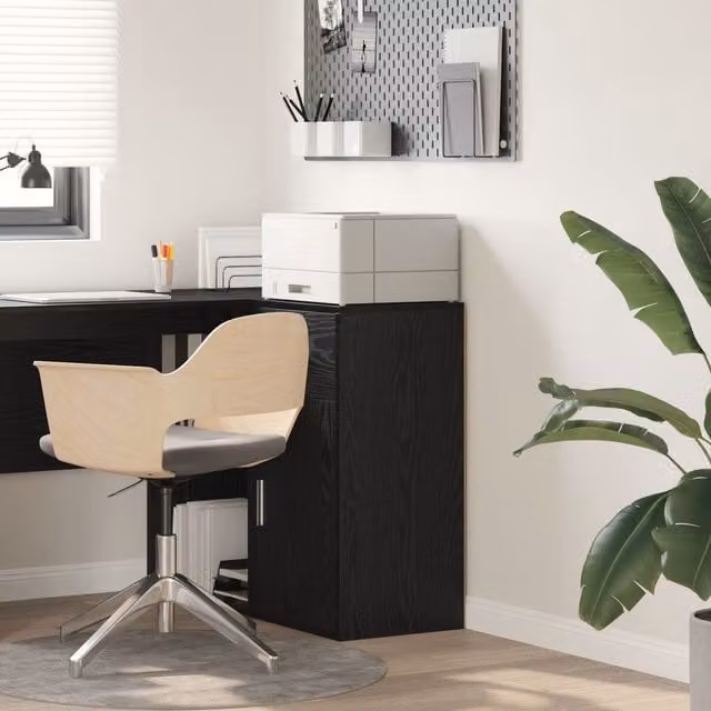 Berkfield Home Black Oak Modern Storage Cabinet with Hinged Doors and Internal Drawers – 1