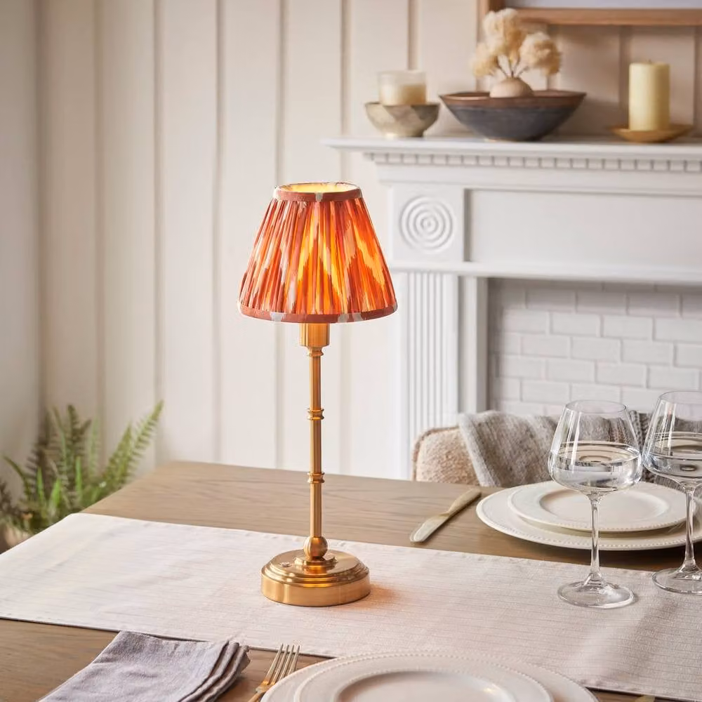 Netlighting Burley Rechargeable LED Table Lamp with Orange Fabric Shade and Gold/Brass Base – 2