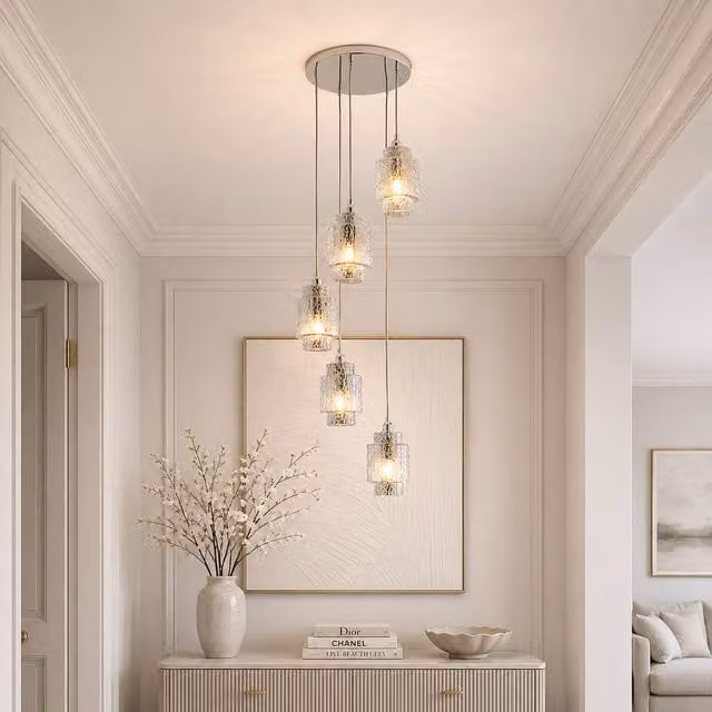 Pagazzi Lighting Evelle 5-Light Chrome and Glass Cascading Pendant in Silver – 1